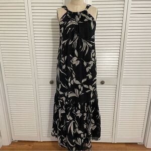 BANANA REPUBLIC FINO RAMIE BLK/WHT PRINT MAXI DRESS SZ-S